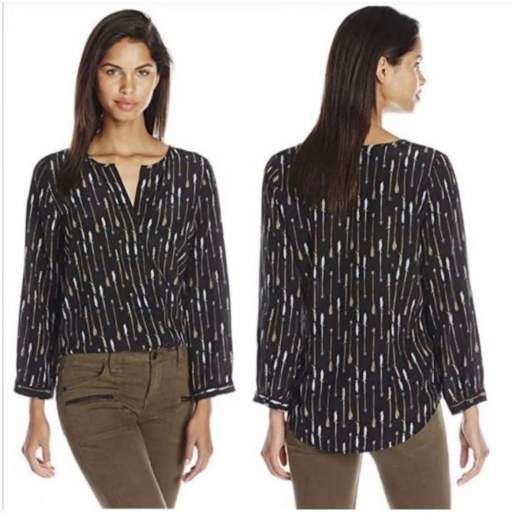 Joie Womens Arrow Print Blouse Top‎ Long Sleeve Black Small